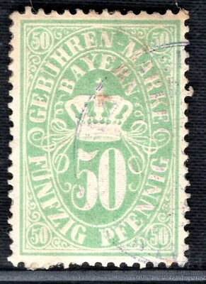 Germany States BAVARIA Revenue Stamp 50pf Gebühren Marke Used BL2WHITE4 - Image 1 of 4