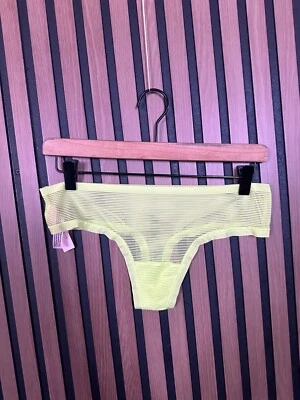 New Victoria's Secret Panties Medium Womens Neon Green Sheer Striped Thong Soft - Image 1 of 4