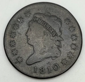 1810 Capped Bust Classic Head Cent 1C Large Cent Copper VF Penny - Picture 1 of 2