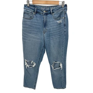 American Eagle Womens Medium Wash Mom Jean Denim Distressed Loose Fit  8 Short - Picture 1 of 11