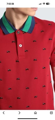 Camisa polo masculina GUCCI grande bordada vermelha gato Itália 100% algodão RARA - Imagem 1 de 4