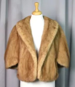 VTG SANUEL RIFKEN HONEY BLONDE GENUINE MINK FUR SILK LINED STOLE CAPE JACKET OS - Picture 1 of 11