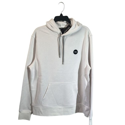 Felpa uomo Michael Kors pullover pile con cappuccio taglia L colore bianco nuova con etichetta