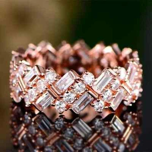 2Ct Baguette Lab Created Diamond 14k Rose Gold Plated Eternity Wedding Band Ring - Picture 1 of 6