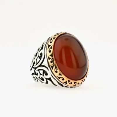 Anillo de ónix rojo natural sólido de plata de ley 925 para hombre joyería de diseñador Foto 1 de 4