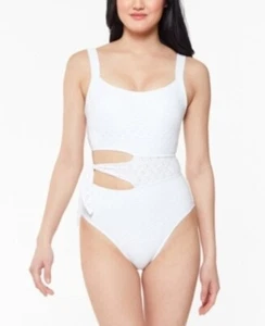 New Jessica Simpson Standard One Piece Bathing Suit Asymmetric White Medium - Picture 1 of 4