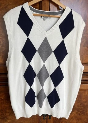Мужской свитер OLIVER & BURKE размер XL белый хлопок аргайл жилет для гольфа с бриллиантами - Изображение 1 из 2