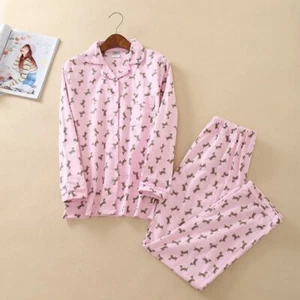 Pigiama donna stampa cane 100% cotone set manica lunga taglia large - Foto 1 di 11