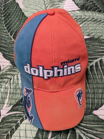 Vintage NFL Miami Dolphins Football Hat Ball Cap w/ Embroidery hook and loop Cover