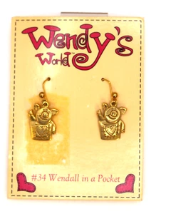 Wendy's World '#34 Wendall in a Pocket' goldfarbene Ohrringe Ohrhänger - Bild 1 von 3