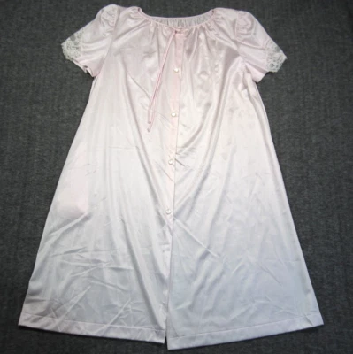 Camisola feminina Lorraine vintage M rosa acabamento em renda botão frontal náilon EUA 70s 80s - Imagem 1 de 4