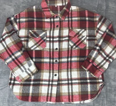 Клетчатая фланелевая женская сорочка на пуговицах Shacket Plus XXL толстая красная и кремовая - Изображение 1 из 4