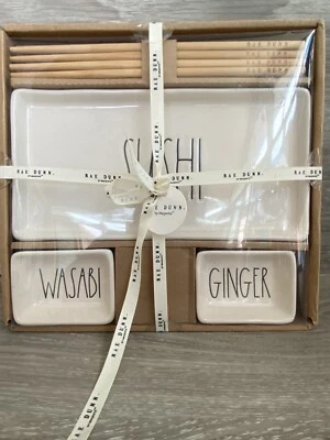 NEW Rae Dunn SUSHI, WASABI, GINGER, & Wood Chopsticks Set White - Image 1 of 4