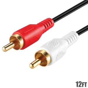 12FT 2-RCA Phono Male to Male 2RCA M/M White/Red Stereo Audio Cable Gold Plugs - Picture 1 of 3