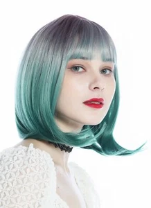 Perücke Damenperücke kurz glatt Longbob Bob Pony Violett Grün Perrücke wig - Bild 1 von 6
