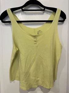 Nike Dri-FIT Yellow Henley Tank Top Women’s M | Waffle Knit Button Scoop Neck - Picture 1 of 6