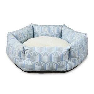 Small Cozy Cuddler-Style Dog & Cat Bed, Blue Arch Print - Picture 1 of 6