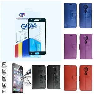 Funda billetera de cuero sintético para Motorola Moto E5 PLUS con vidrio templado - Imagen 1 de 6