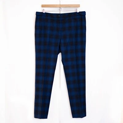 Brooks Brothers Trouser Pants Women 14 Blue Tartan Plaid Wool Blend Stretch Chic - Image 1 of 4