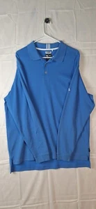 Adidas ClimaLite Stretch Mens Polo Shirt Size L Blue Cotton Long Sleeve Collared - Picture 1 of 5