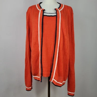 Boden 橙色蓝色白色装饰亚麻针织开衫和背心套装,尺寸 10/8 度假村 — 第 1/4 张图片