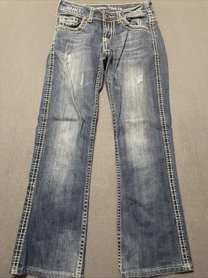 Pantalones de mezclilla para mujer Cowgirl Tuff Co. embellecidos BarbWire lavado oscuro talla 25 x 33 Foto 1 de 4