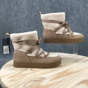 Universal Thread Boots Womens 7 Birgitte Winter Lace Up Ankle Top Beige Faux Fur - Picture 1 of 18