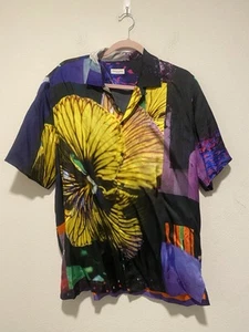 Dries Van Noten Blue Men Silk/Viscose Button Down Size 50 Flower/ Patterned.  - Picture 1 of 10