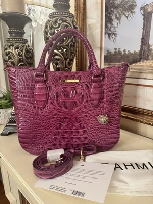 Brahmin Small Lena Satchel Dewberry Melbourne Leather Berry Purple Pretty Eye - Image 1 of 4