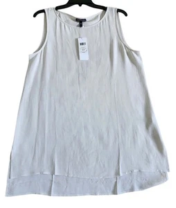 Top túnica de seda Eileen Fisher Bone Bateau NK con caparazón largo para mujer talla mediana - Imagen 1 de 6
