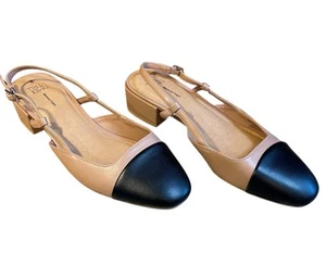 Time & Tru Black/Ivory Block Heel Ankle Strap Closed Toe Memory Foam Sandal SZ 8 - Picture 1 of 6