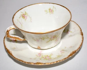 Antique Theodore Haviland Cup & Saucer Pink Roses Gold France FreeS&H - Picture 1 of 5