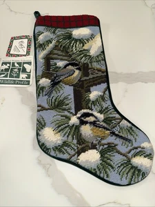 National Wildlife Christmas Handmade Wool Needlepoint Songbirds Stocking Birds - Picture 1 of 6