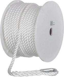 Seachoice Anchor Line Rope, 3-Strand Twisted, White, Nylon - Picture 1 of 6