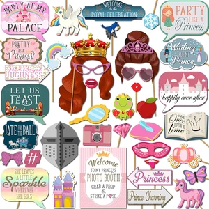 Princess Photo Booth Props - 41-Pc Photobooth Kit with 8 X 10-Inch Sign, 60 Adhe - Picture 1 of 12