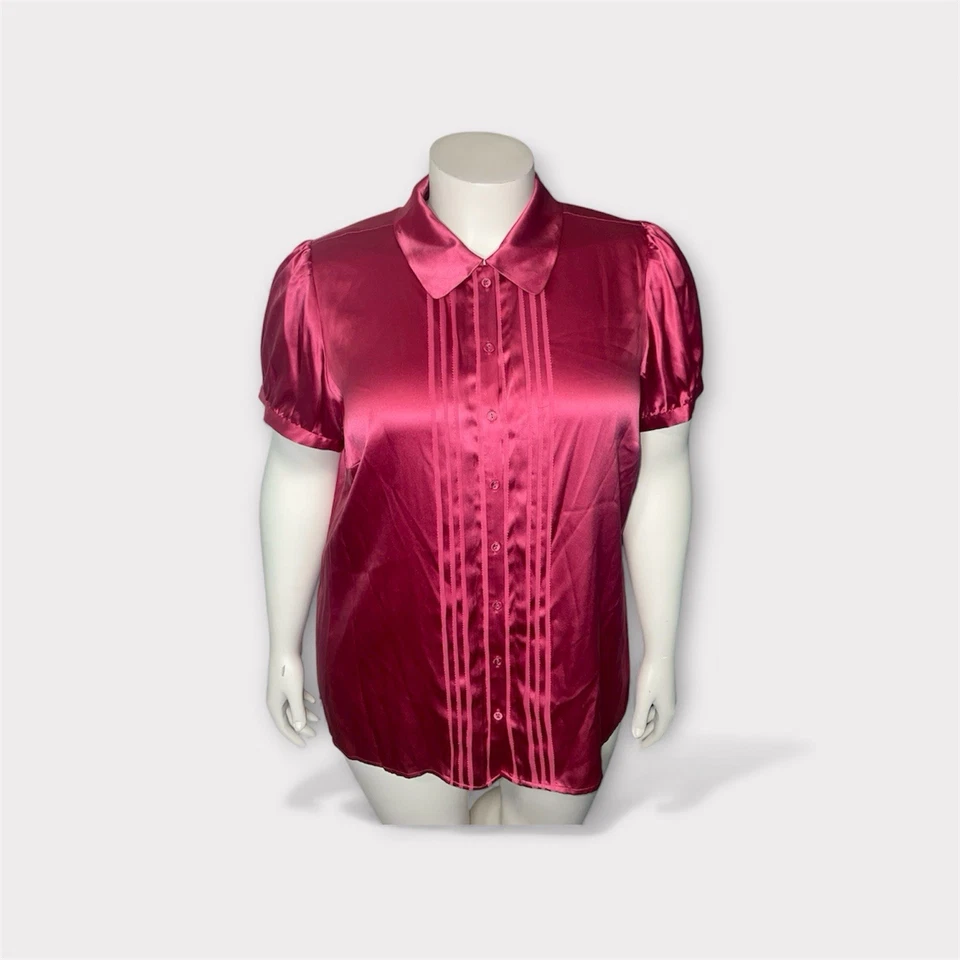 Blusa Alfani Mujer 20W Rosa Mezcla Seda Abotonada Dinero Antiguo Sofisticado Top Foto 1 de 4