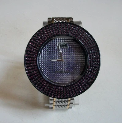 Reloj elegante de moda para hombre púrpura brillante acabado plateado, dorado y negro Techno Pave Foto 1 de 4