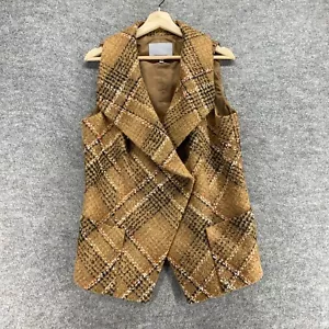 Classiques Entier Vest Women L Large Brown Plaid Collared Alpaca Sleeveless - Picture 1 of 7