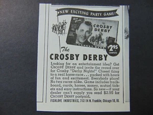 1947 The CROSBY DERBY BOARD GAME Bing Crosby Family Fun vintage print ad - Picture 1 of 1