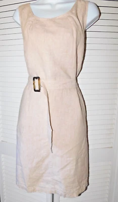 Tahari Size 16 Beige Natural All Linen Side Zip Womens Fully Lined Dress Belt - Image 1 of 4