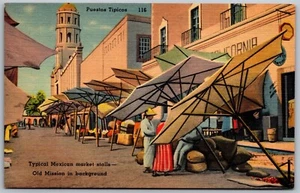 Postal De Colección Puestos Típicos Mercado Mexicano Escena Vista Antigua Misión Años 30 - Imagen 1 de 2