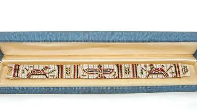 EGYPTIAN REVIVAL DIAMOND RUBY SAPPHIRE EMERALD ONYX BRACELET 18K - Image 1 of 4
