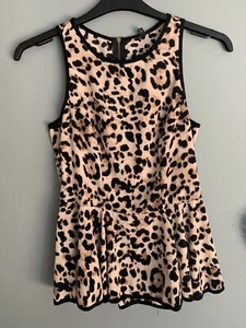 River Island Leopard Print Sleeveless Top Size 8 Peplum Zip - Picture 1 of 4