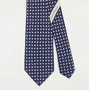 SALVATORE FERRAGAMO TIE Snail & Floral on Dark Blue Silk Necktie - Picture 1 of 6