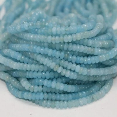 Natural 2x4mm Faceted Blue Aquamarine Rondelle Gemstone Loose Beads 15" AAA+ - Image 1 of 4