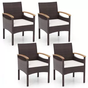 Set of 4 Outdoor Rattan Wicker Dining Chairs w/Armrest & Heavy Duty Metal Frame - Picture 1 of 11