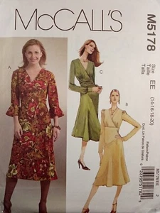 McCALLs 5178 DRESS Wrap bodice A-line Flounce Empire 14 16 18 20 UNCUT Pattern - Picture 1 of 8