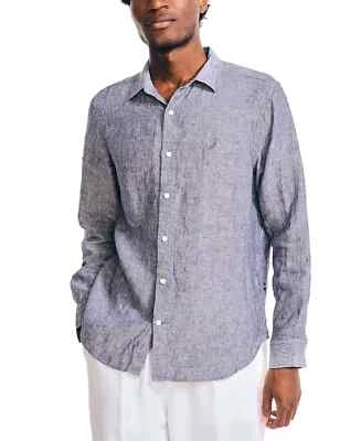 NAUTICA Men's Navy Seas Blue 100% Linen Long Sleeve Front Button Shirt NEW Small - Image 1 of 2