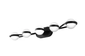 PUDO 35" 5-Light Black Minimalist Barthroom Vanity Light w/ Acrylic Glass Shades - Picture 1 of 3