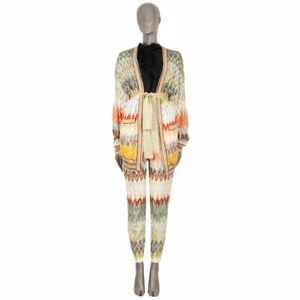 63287 auth MISSONI multicolor ZIGZAG BELTED KNIT WRAP Cardigan  Sweater 42 M - Picture 1 of 5